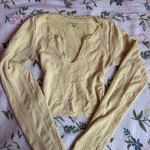 Urban Outfitters Light Yellow Lace Trim Crop Top